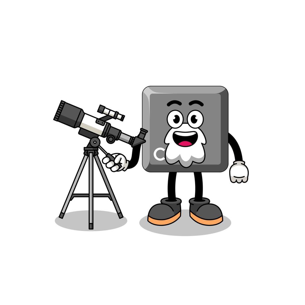 Illustration of keyboard C key mascot as an astronomer vector