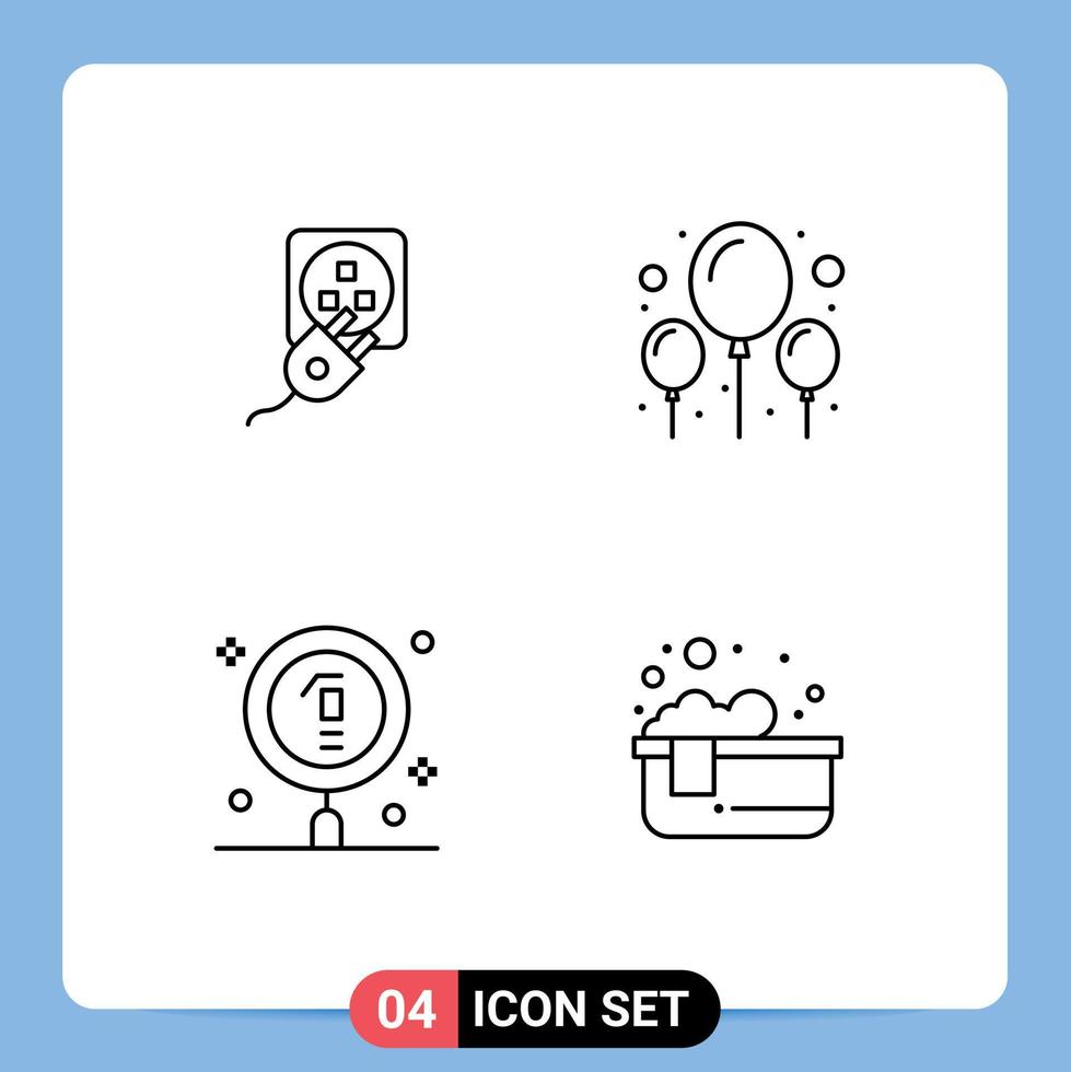 conjunto de 4 iconos de interfaz de usuario modernos símbolos signos para elementos de diseño vectorial editables de laboratorio de celebración de cable químico de enchufe vector