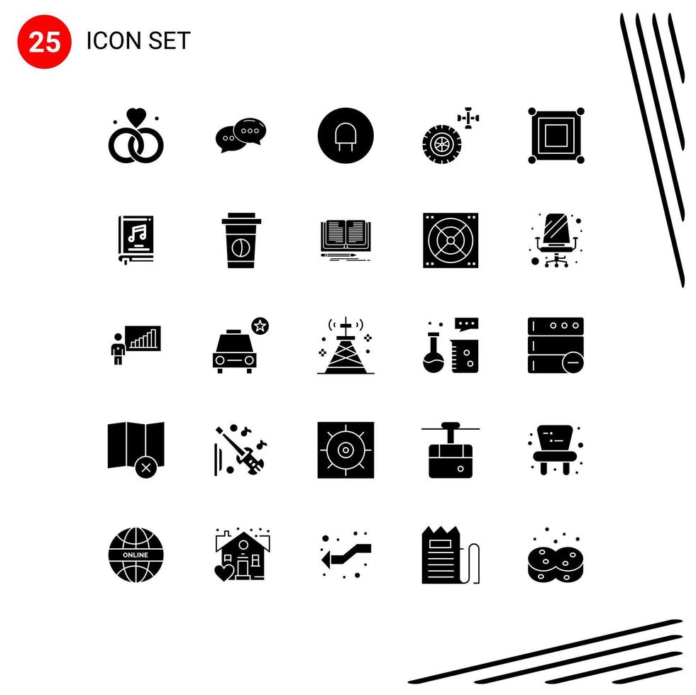 Set of 25 Vector Solid Glyphs on Grid for box game charge board service Editable Vector Design Elements