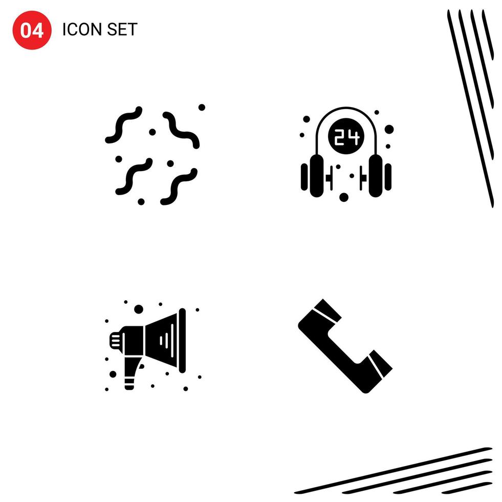 4 User Interface Solid Glyph Pack of modern Signs and Symbols of halloween announce worm operator speaker Editable Vector Design Elements