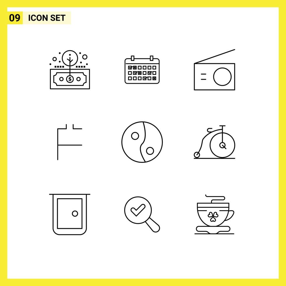 Modern Set of 9 Outlines and symbols such as crypto currency coin year first coin home Editable Vector Design Elements