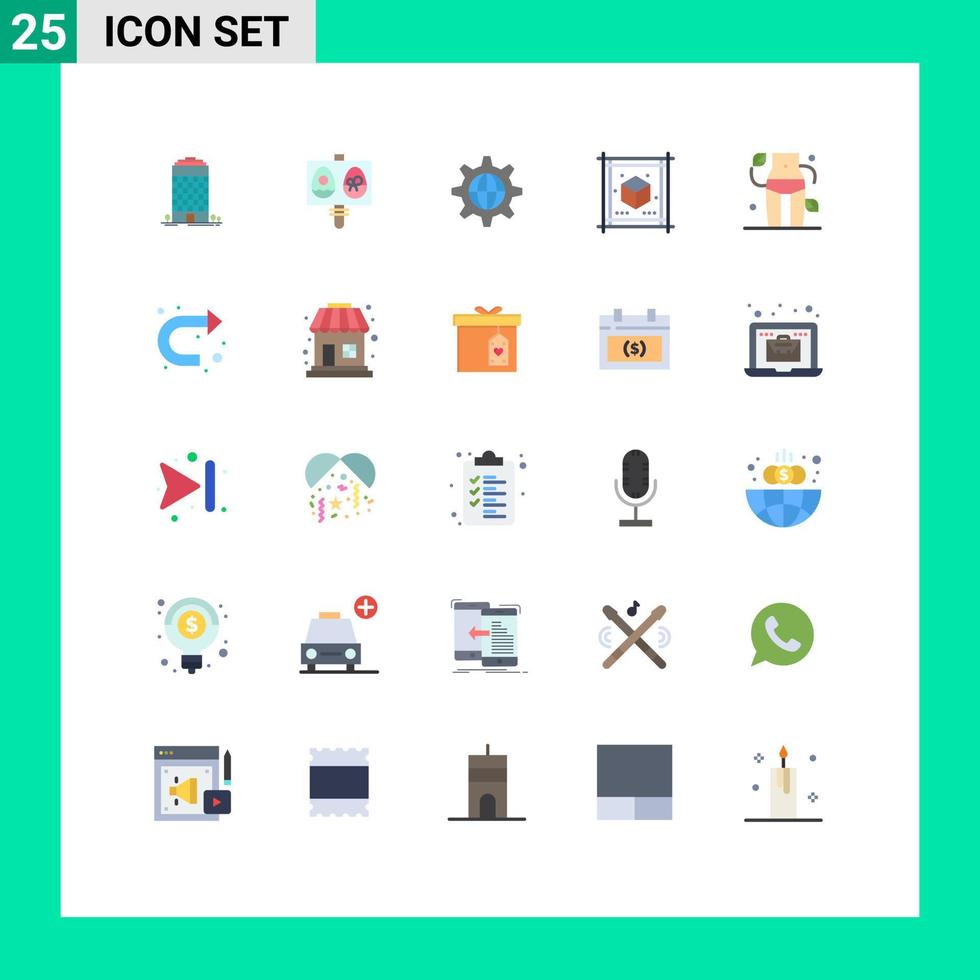 conjunto moderno de 25 colores planos y símbolos como elementos de diseño de vectores editables de cubo de papel de seguridad de hoja de cintura
