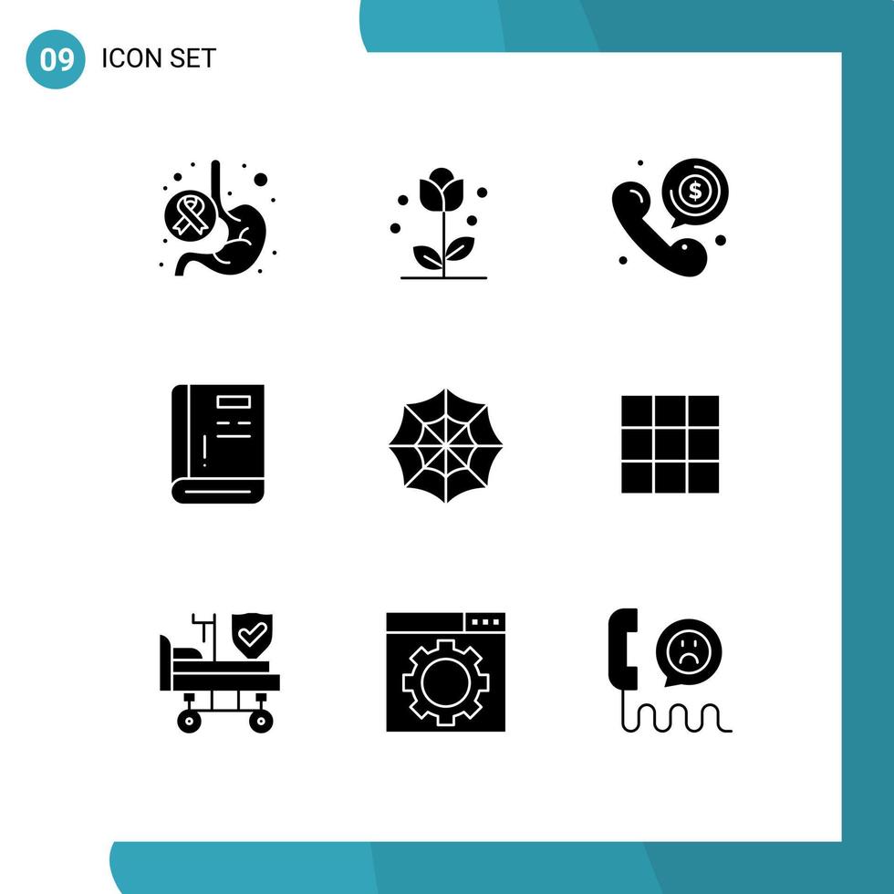 Set of 9 Vector Solid Glyphs on Grid for guide book nature talk dollar Editable Vector Design Elements