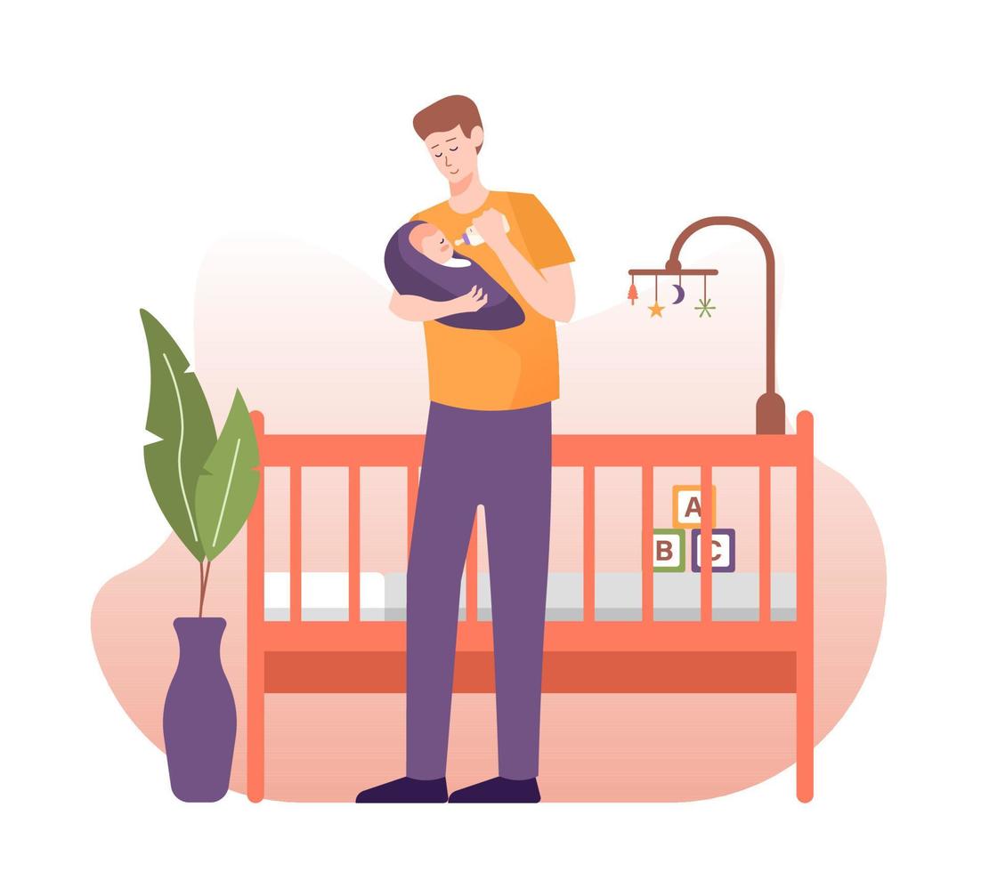 Young father holding a baby. Fatherhood concept vector