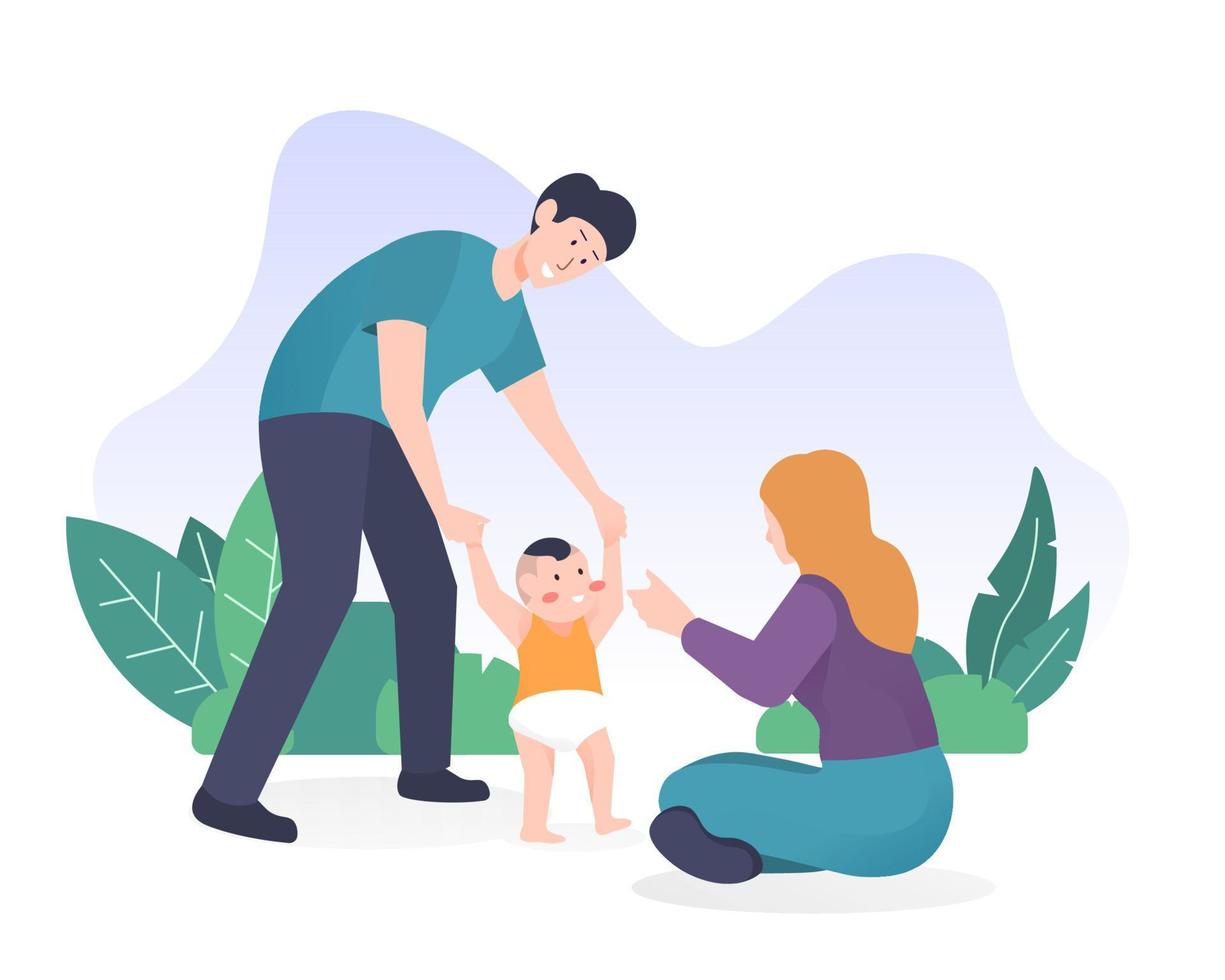 padres jugando con su hijo pequeño. concepto de maternidad y maternidad vector