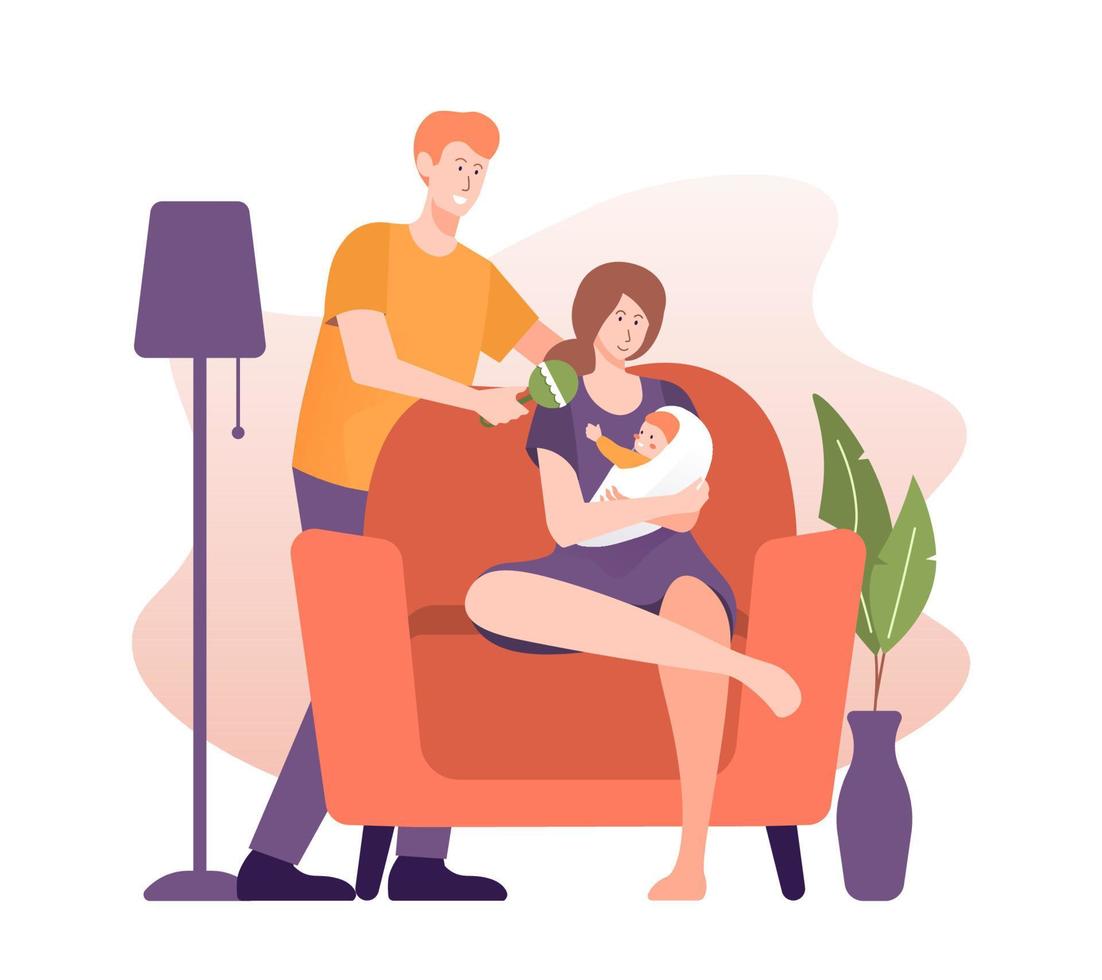 Young mother and father with newborn baby. Maternity concept vector