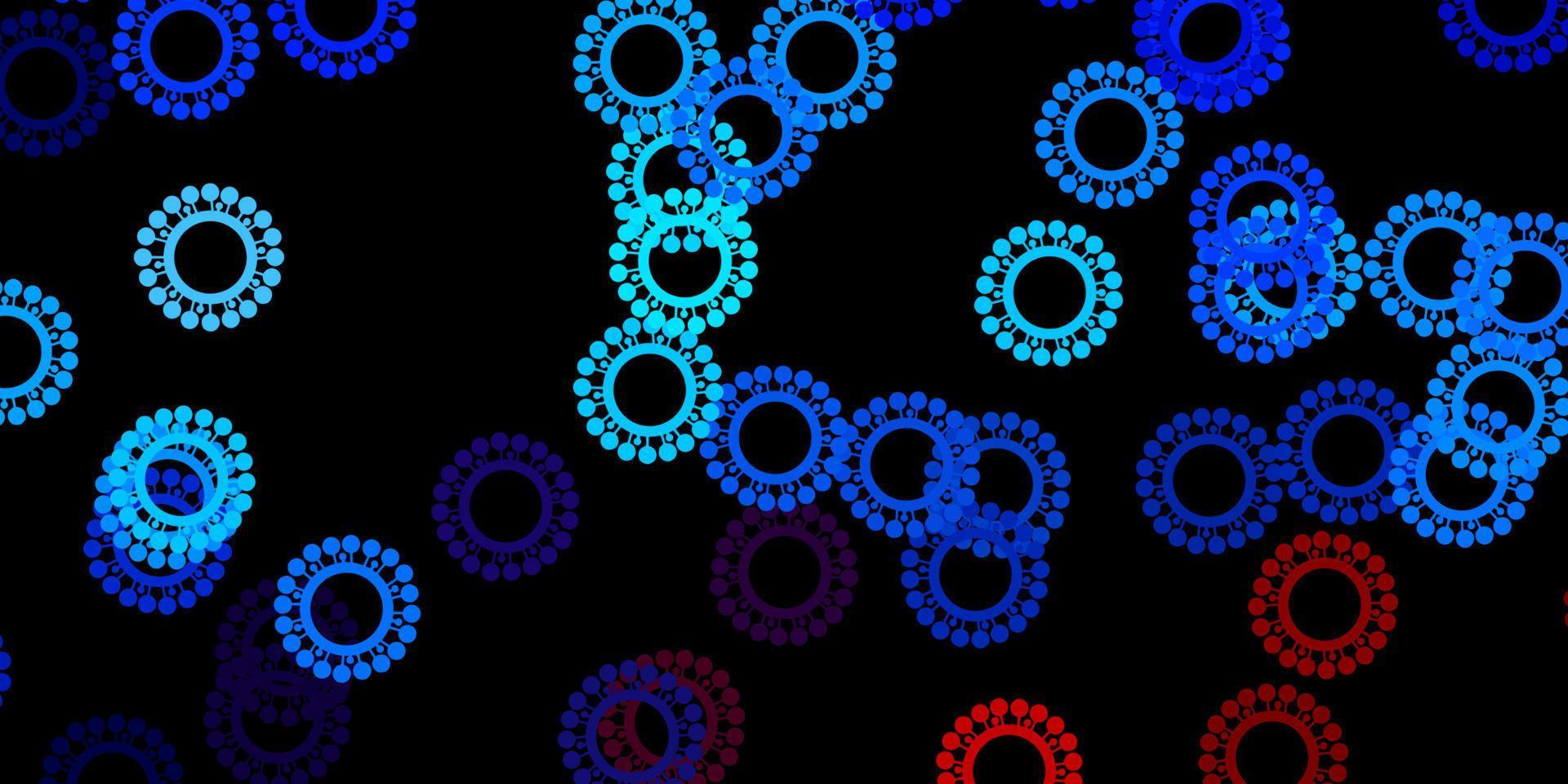 Dark blue, red vector background with covid-19 symbols.