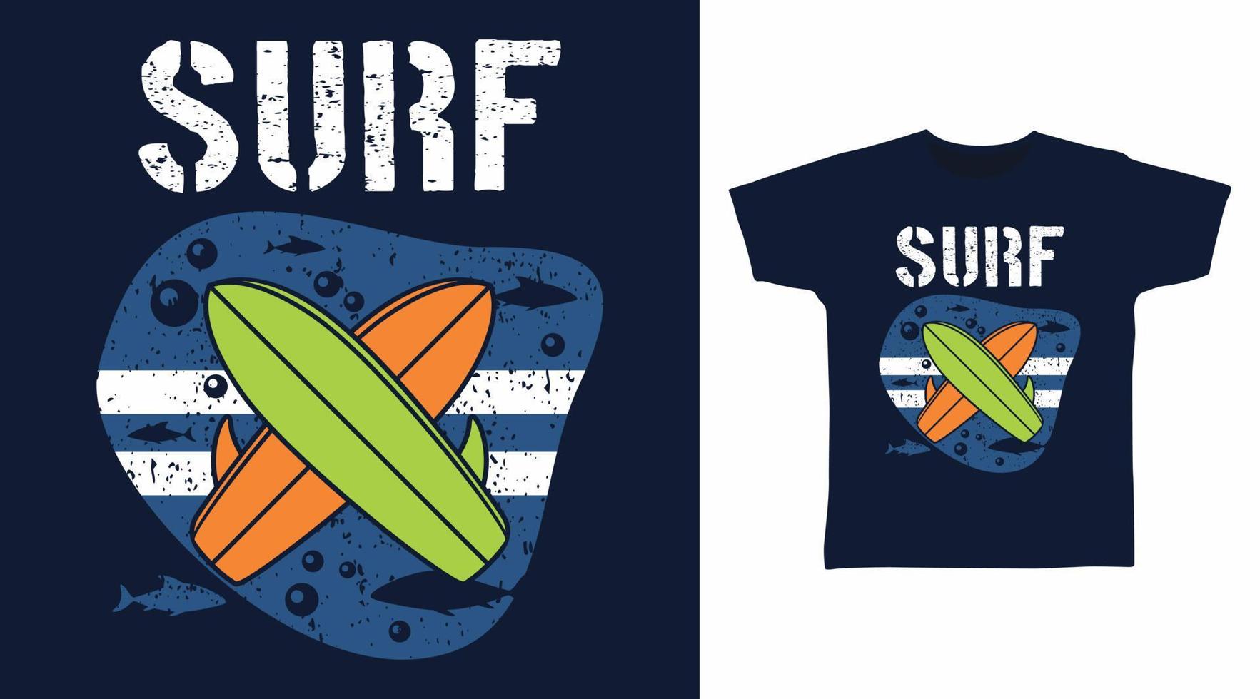 vector de diseño de surf con ilustración de tabla de surf, listo para imprimir en camiseta