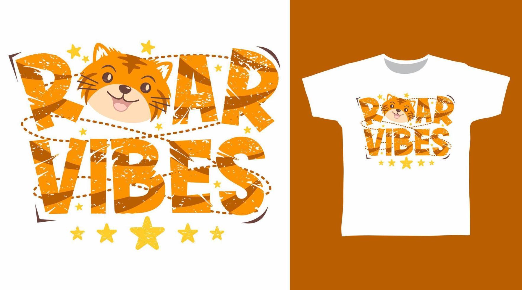 Roar vibes typography with tiger cartoon tshirt designs vector