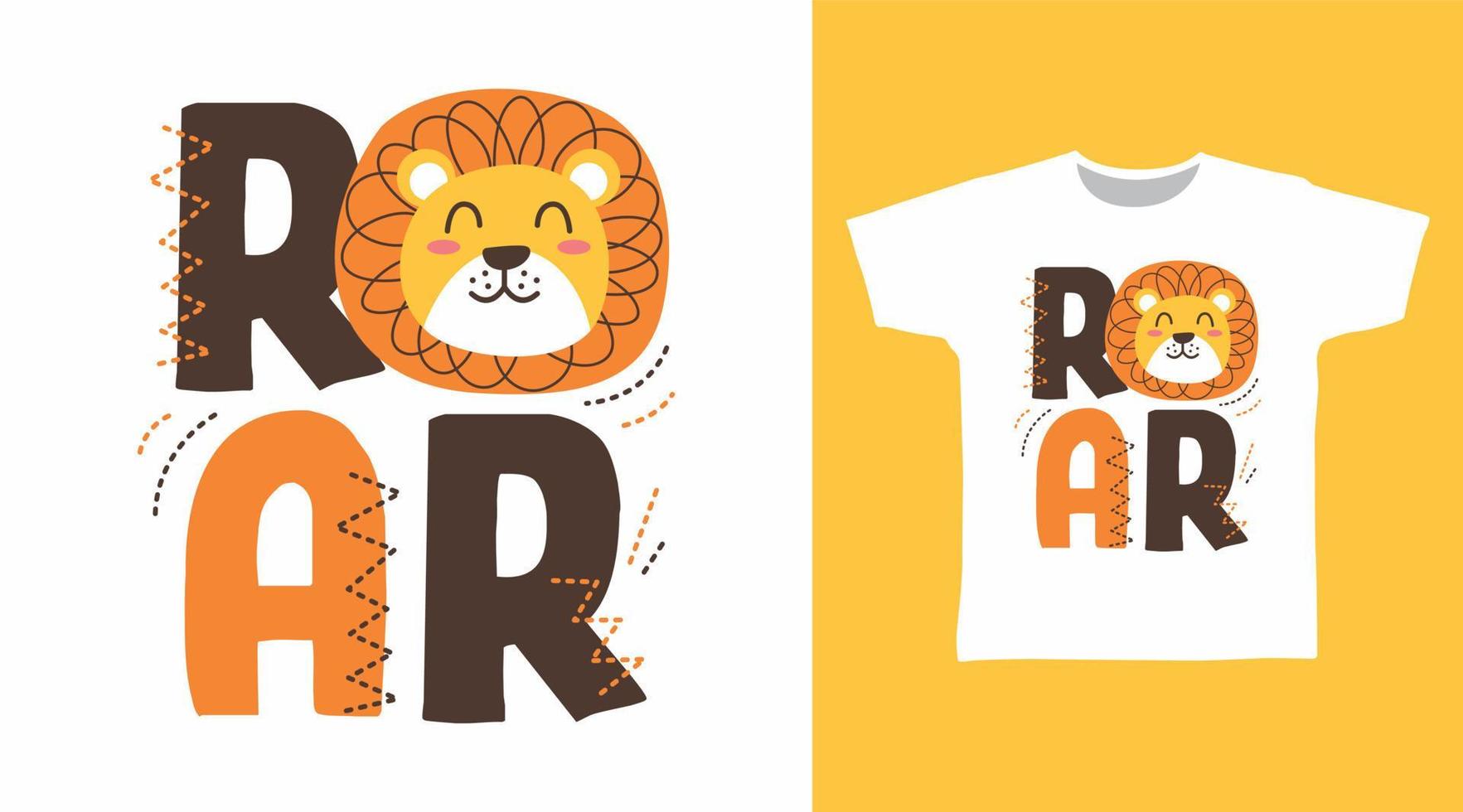 Roar typography with lion cartoon tshirt designs vector