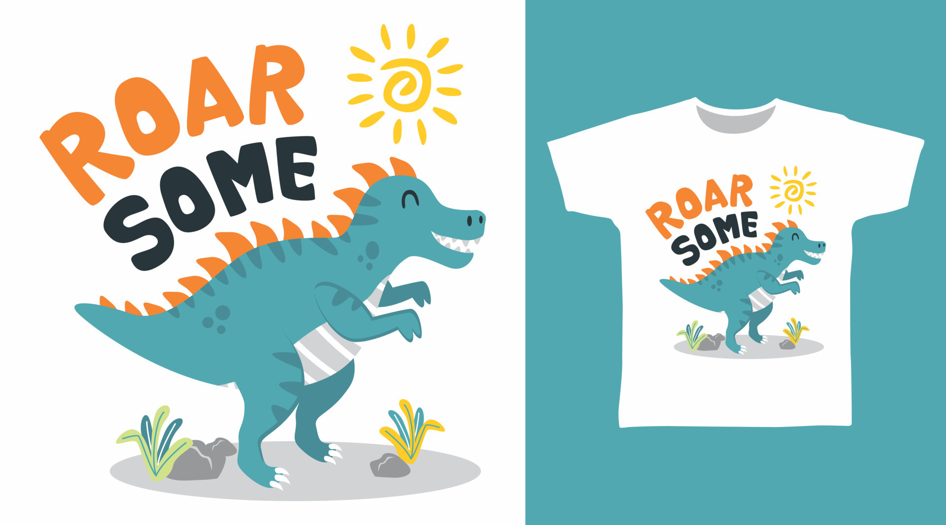 Roarsome dinosaur cartoon tees concept design 16246225 Vector Art