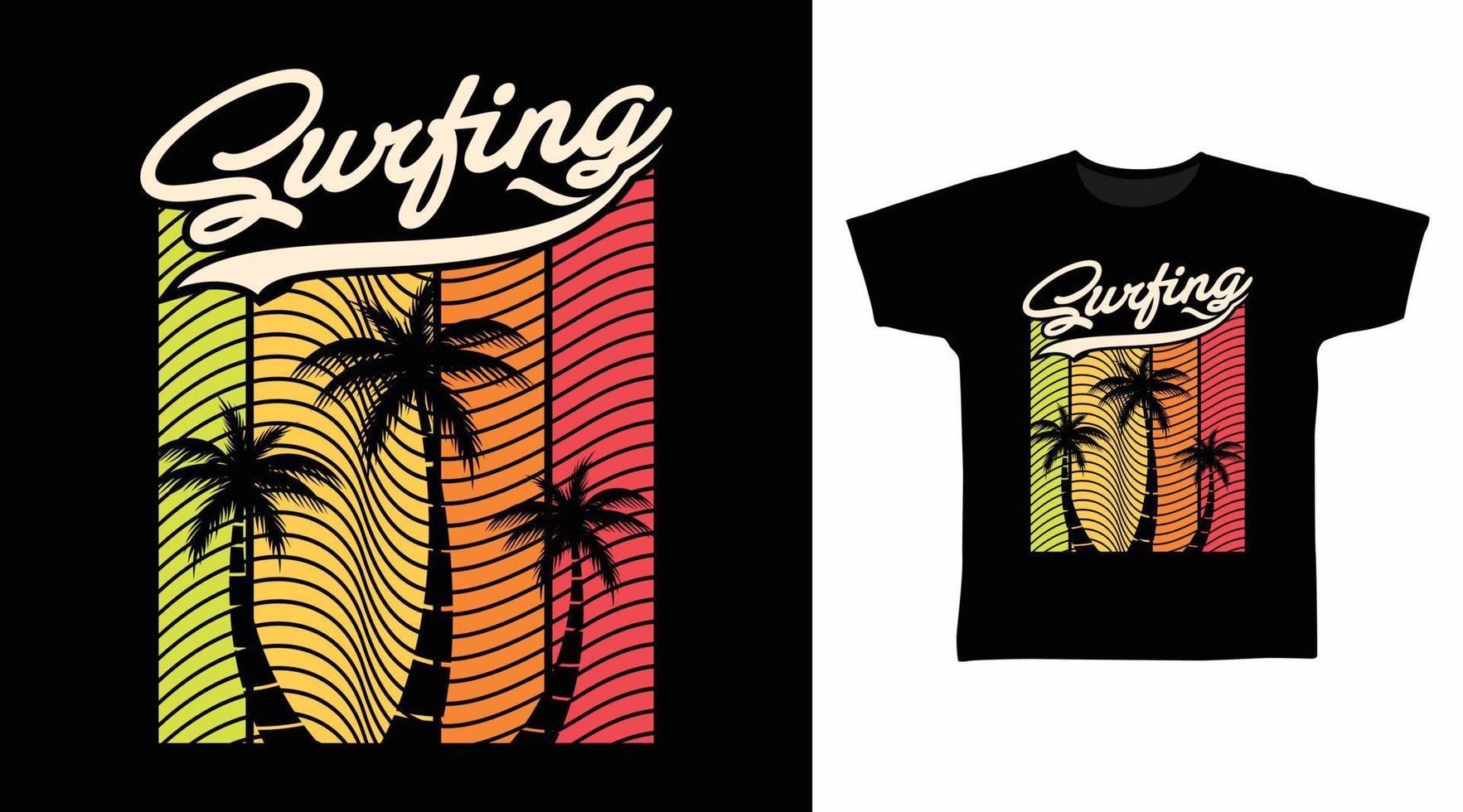 Surfing design vector with palm tree illustration, ready for print on t-shirt