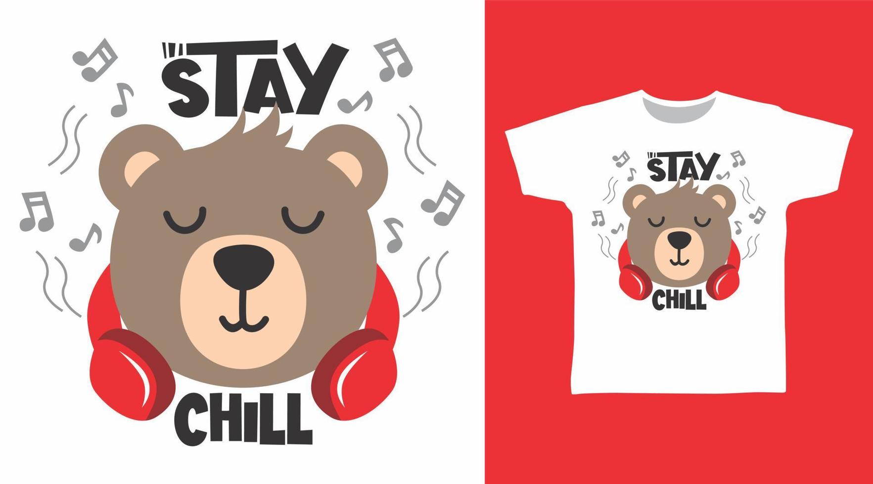 Cute bear with headphone design vector illustration ready for print on t-shirt.