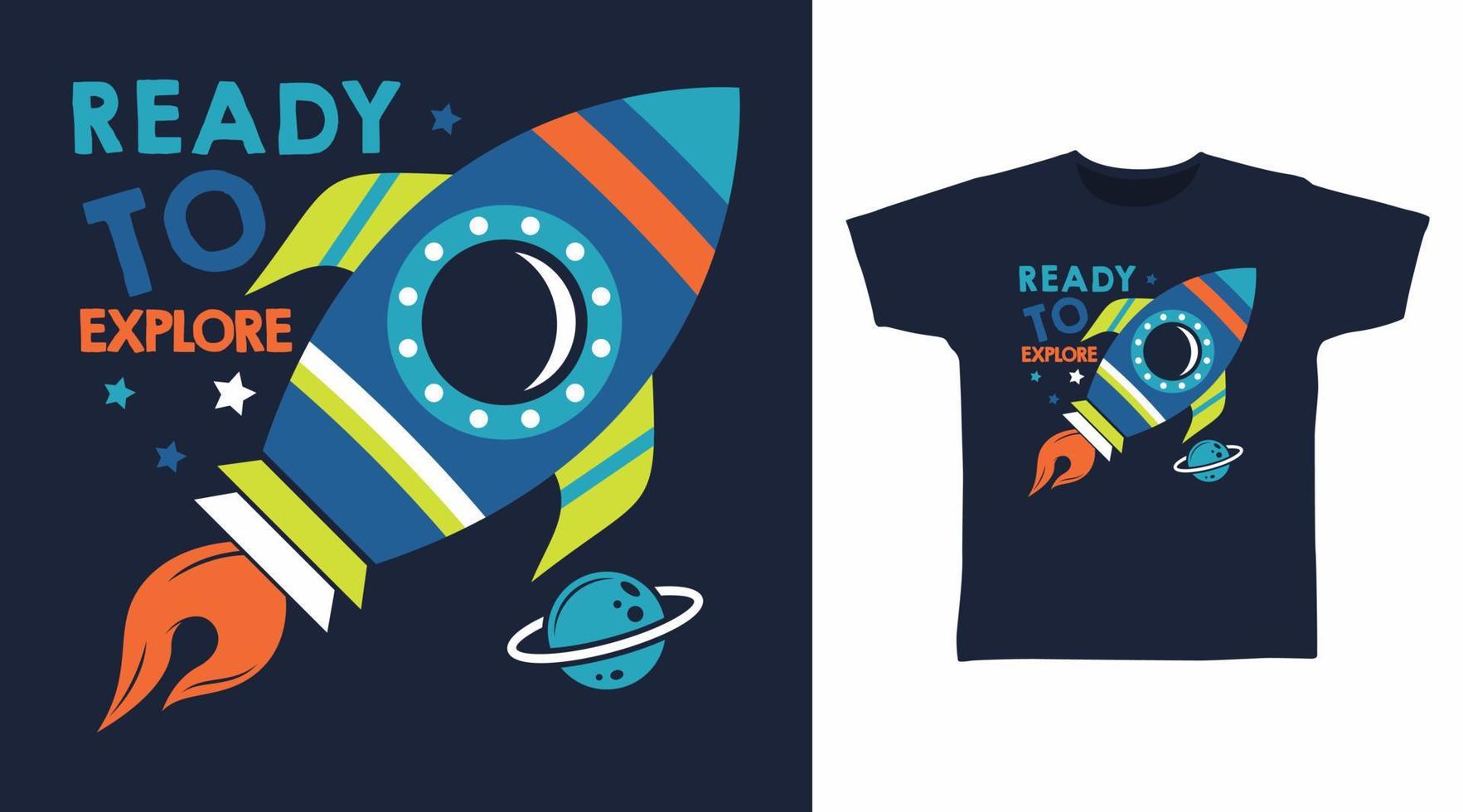 Rocket explorer cartoon tshirt concept design vector