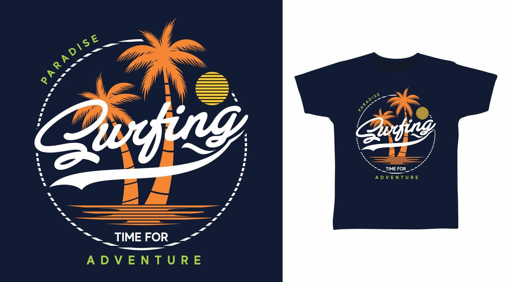 vector de diseño de tipografía de surf con ilustración de palmeras, listo para imprimir en camiseta.