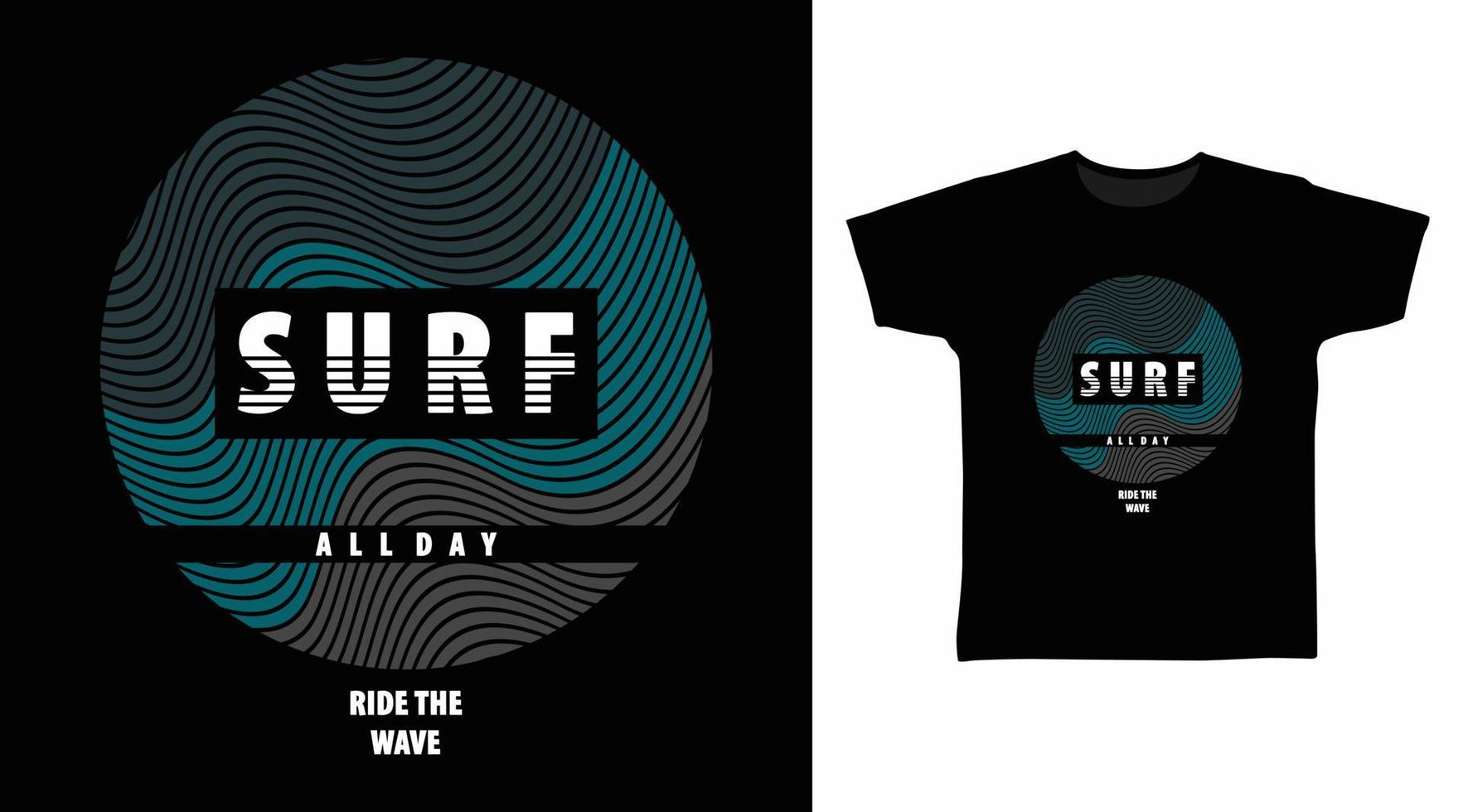 Surf typography design vector with line art circle illustration, ready for print on t-shirt.