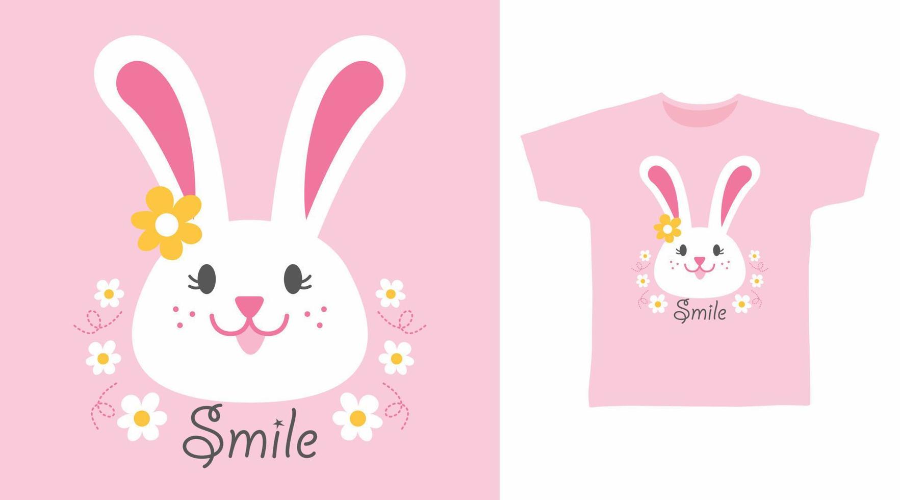 Cute smile bunny cartoon tshirt concept design vector