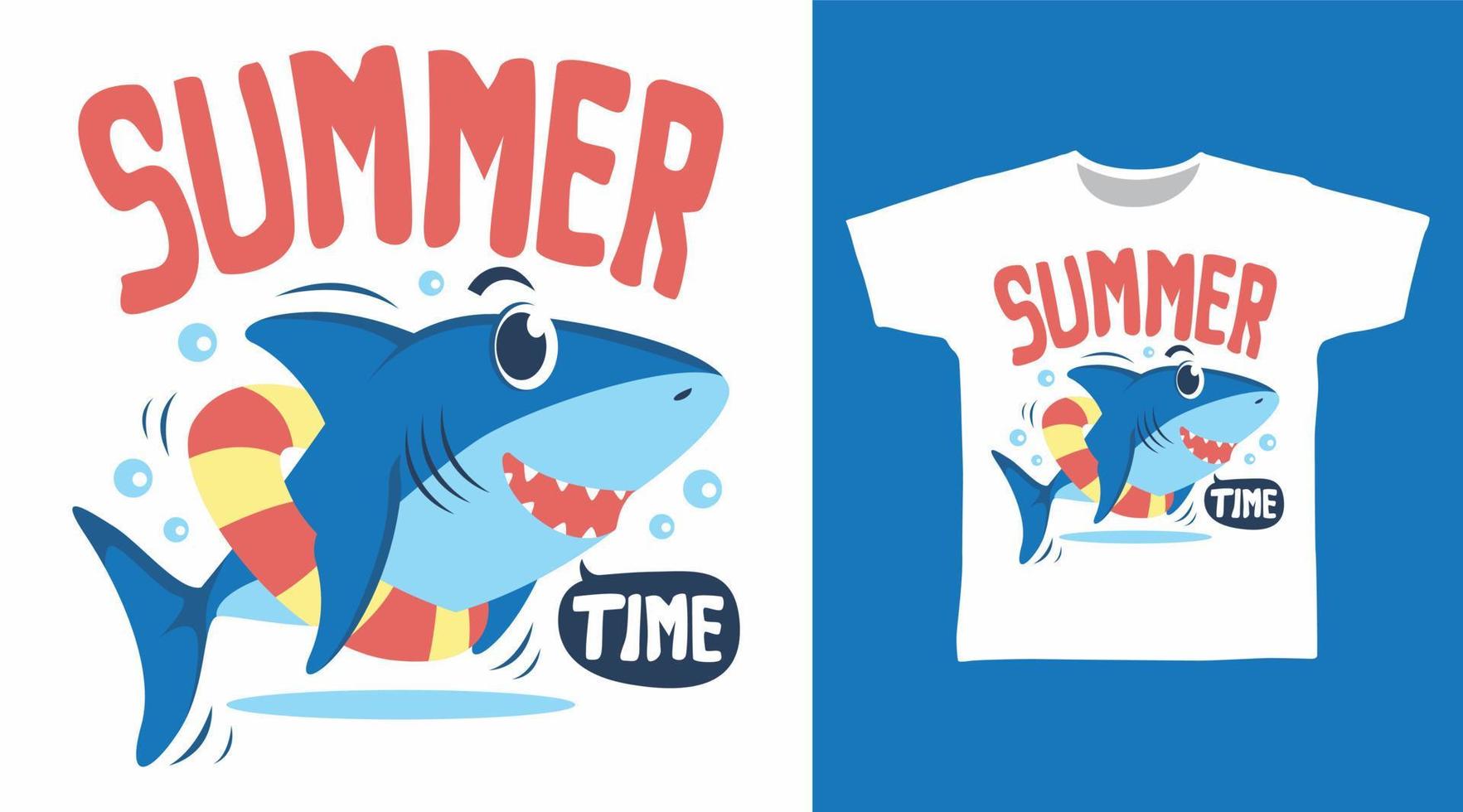 concepto de vector de diseño de camiseta de ilustración de tiempo de tiburón de verano.