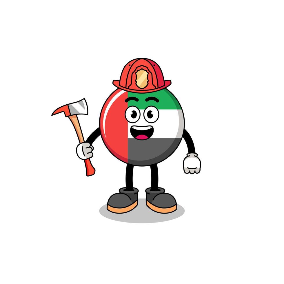 Cartoon mascot of UAE flag firefighter vector