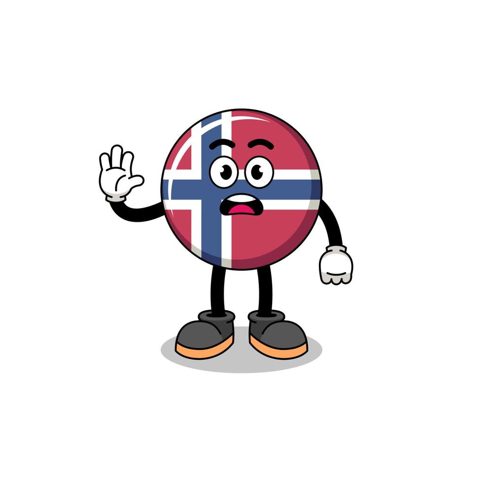 ilustración de dibujos animados de bandera de noruega haciendo stop hand vector