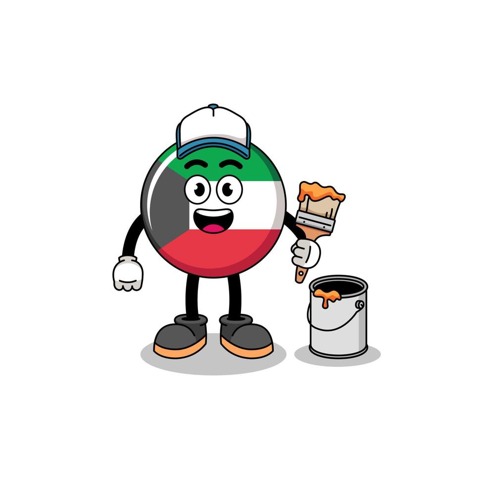 Character mascot of kuwait flag as a painter vector