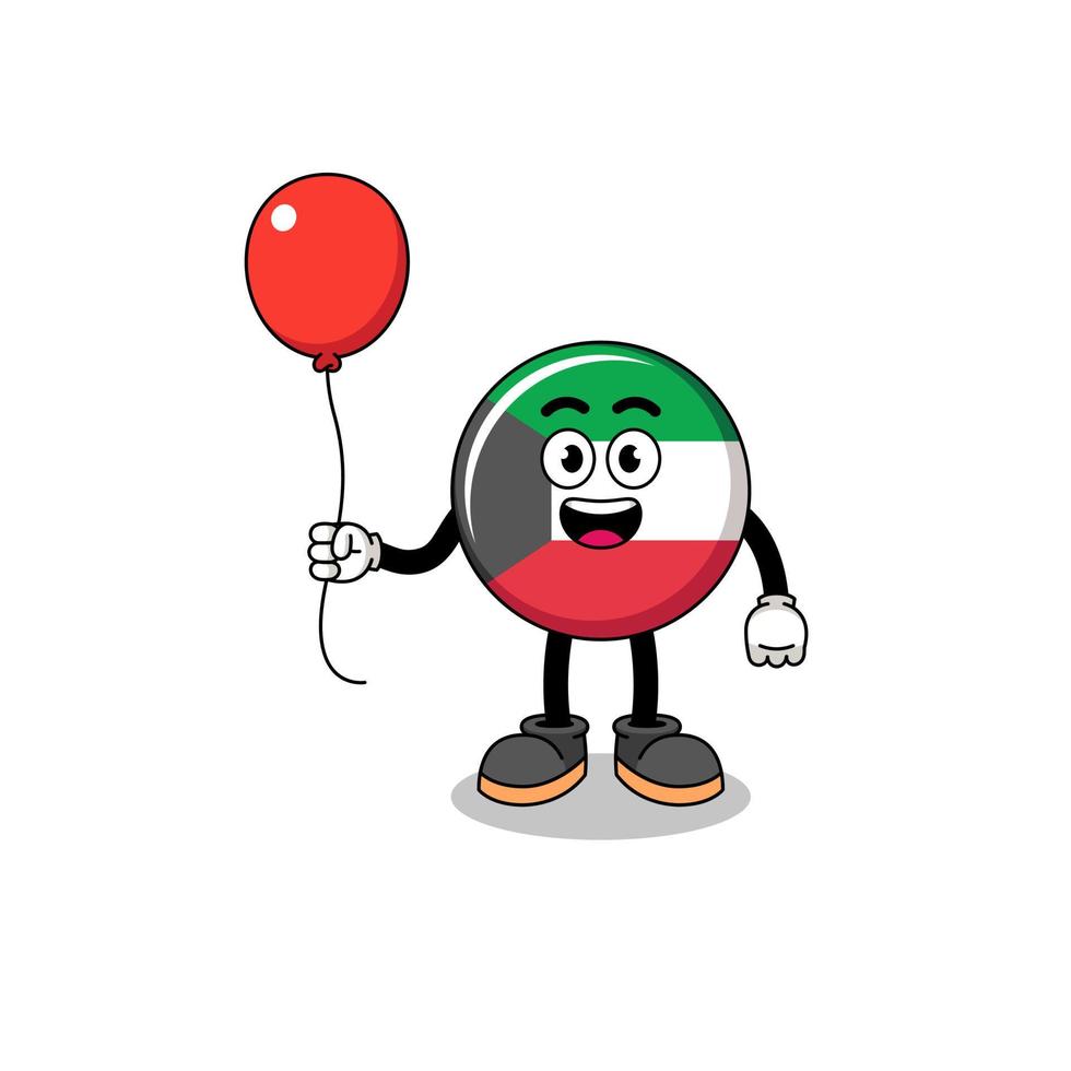 Cartoon of kuwait flag holding a balloon vector