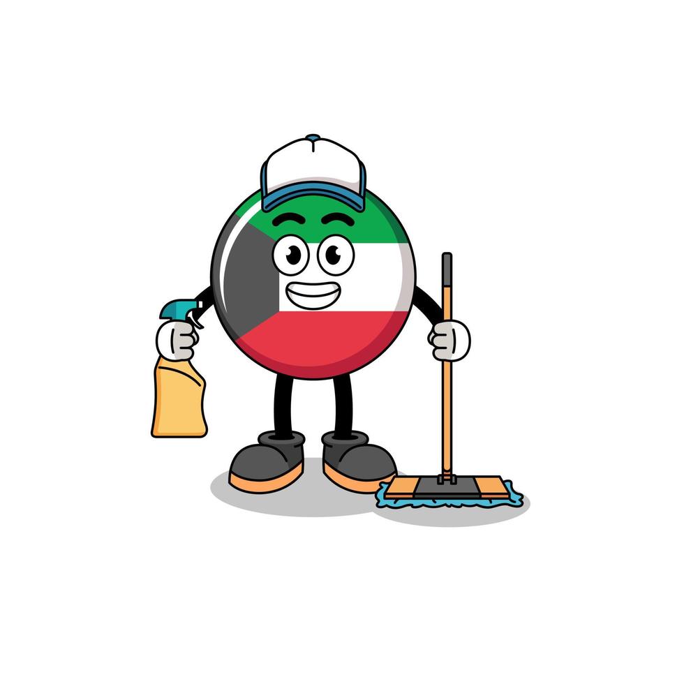 Character mascot of kuwait flag as a cleaning services vector