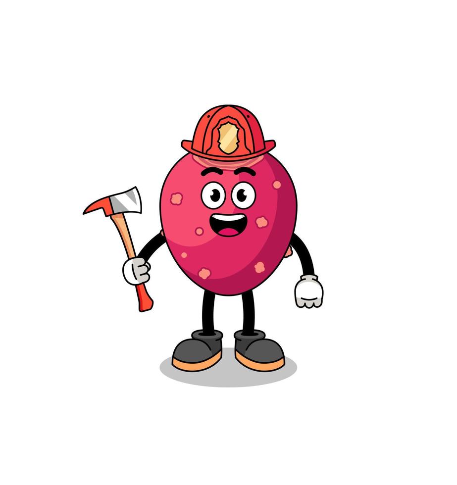 Cartoon mascot of prickly pear firefighter vector