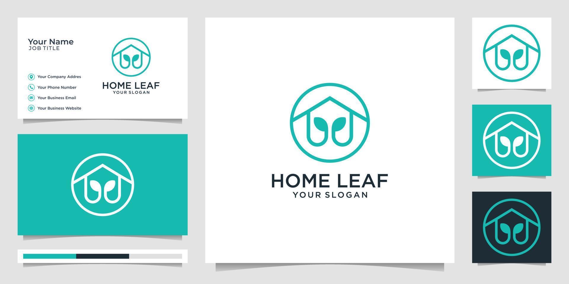 vector de diseño de logotipo de hoja casera, ecología, naturaleza, diseño minimalista. logotipo y tarjeta de visita.vector premium