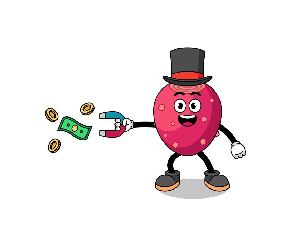 Character Illustration of prickly pear catching money with a magnet vector