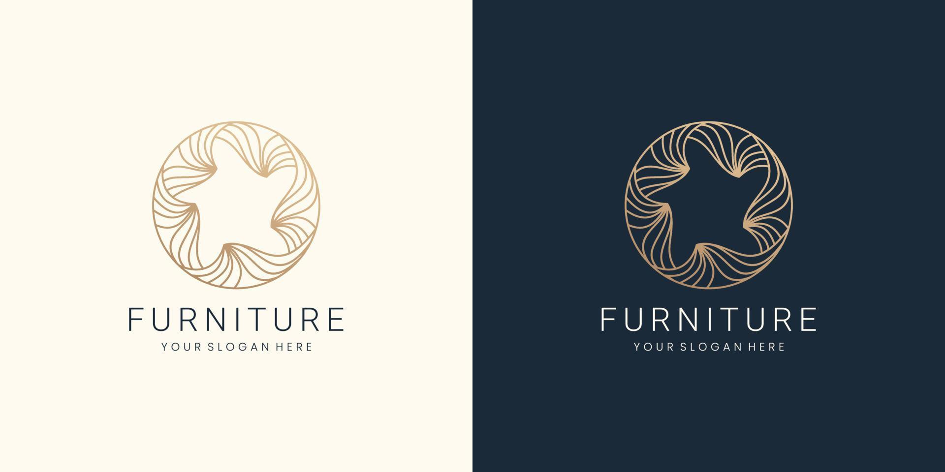 logotipo de muebles minimalistas. forma de monograma de círculo interior creativo, arte de línea de logotipo, plantilla de diseño de lujo. vector premium