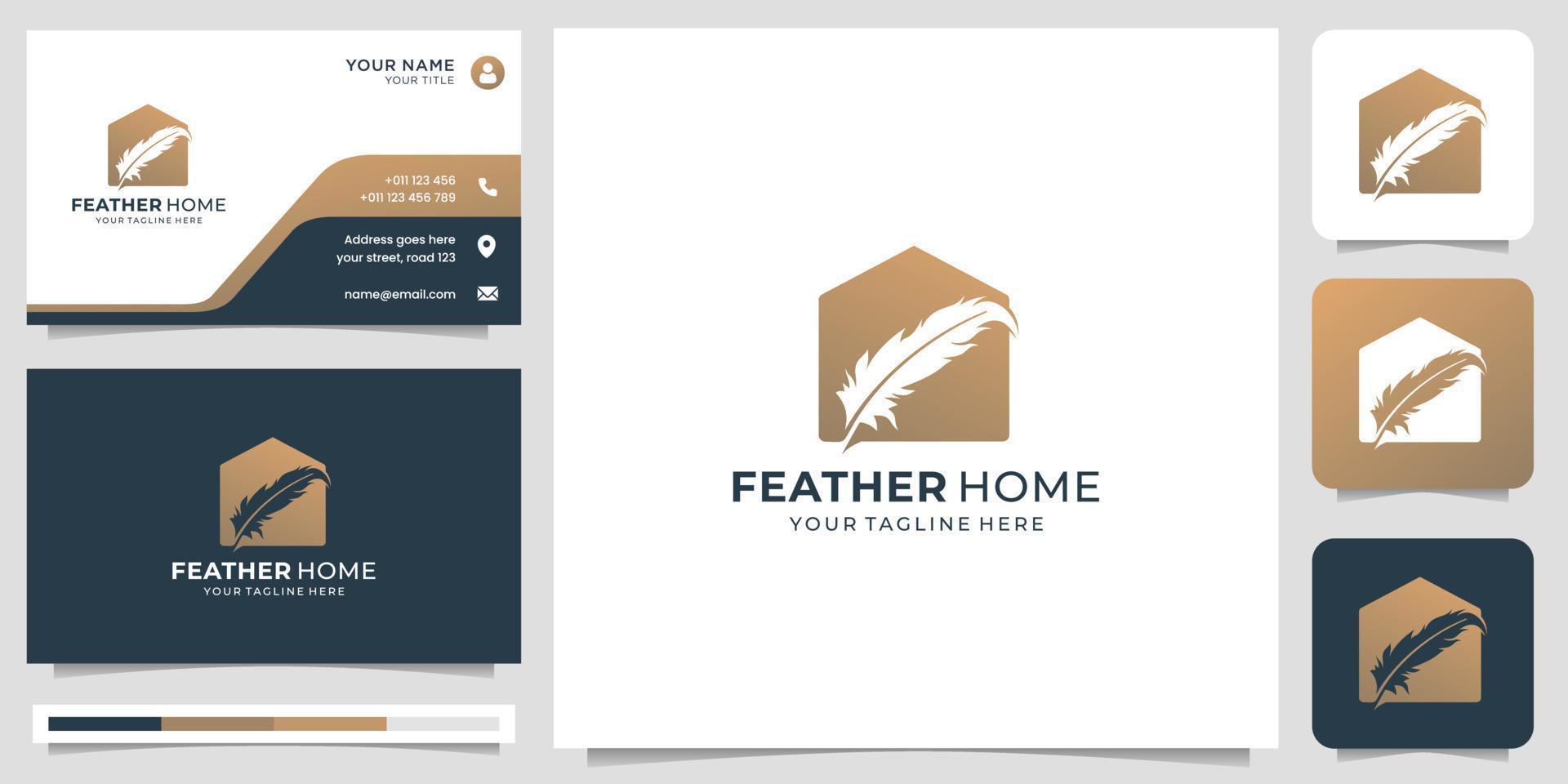 creative signature feather logo and home flat design concept. logo and business card template. vector