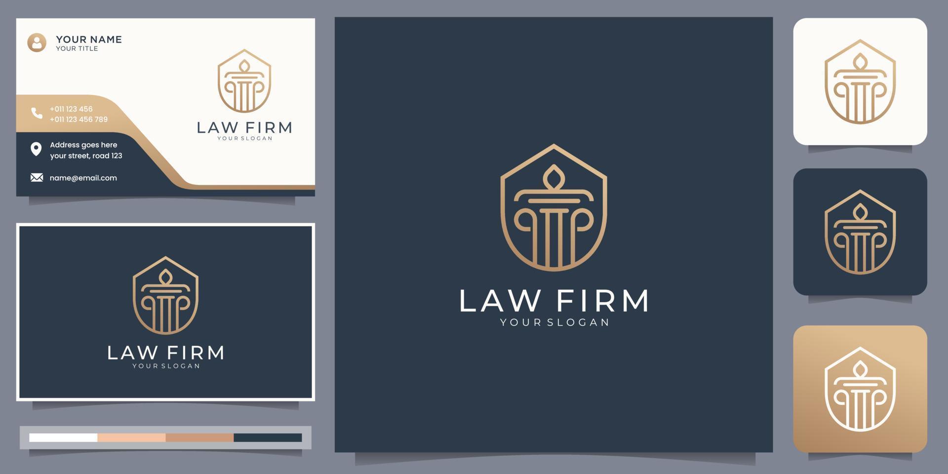 logotipo de bufete de abogados minimalista y diseño corporativo de consultor de justicia con tarjeta de presentación. vector premium