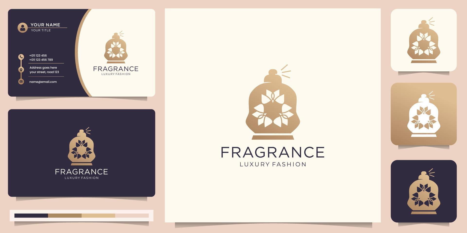 abstract Perfume spray bottle design template with leaf style concept and business card design. vector