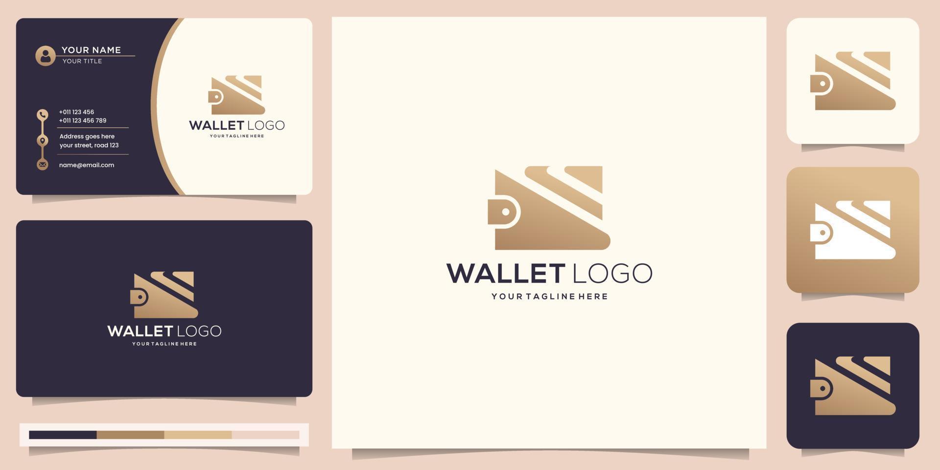 estilo de diseño de logotipo de cartera de logotipo, diseño moderno de color dorado y plantilla de tarjeta de visita. vector