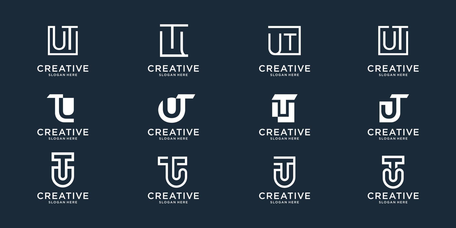 Set of abstract initial letter u and letter t combination logo template. icons for business flat,line,inspiration, elegant, simple. Premium Vector