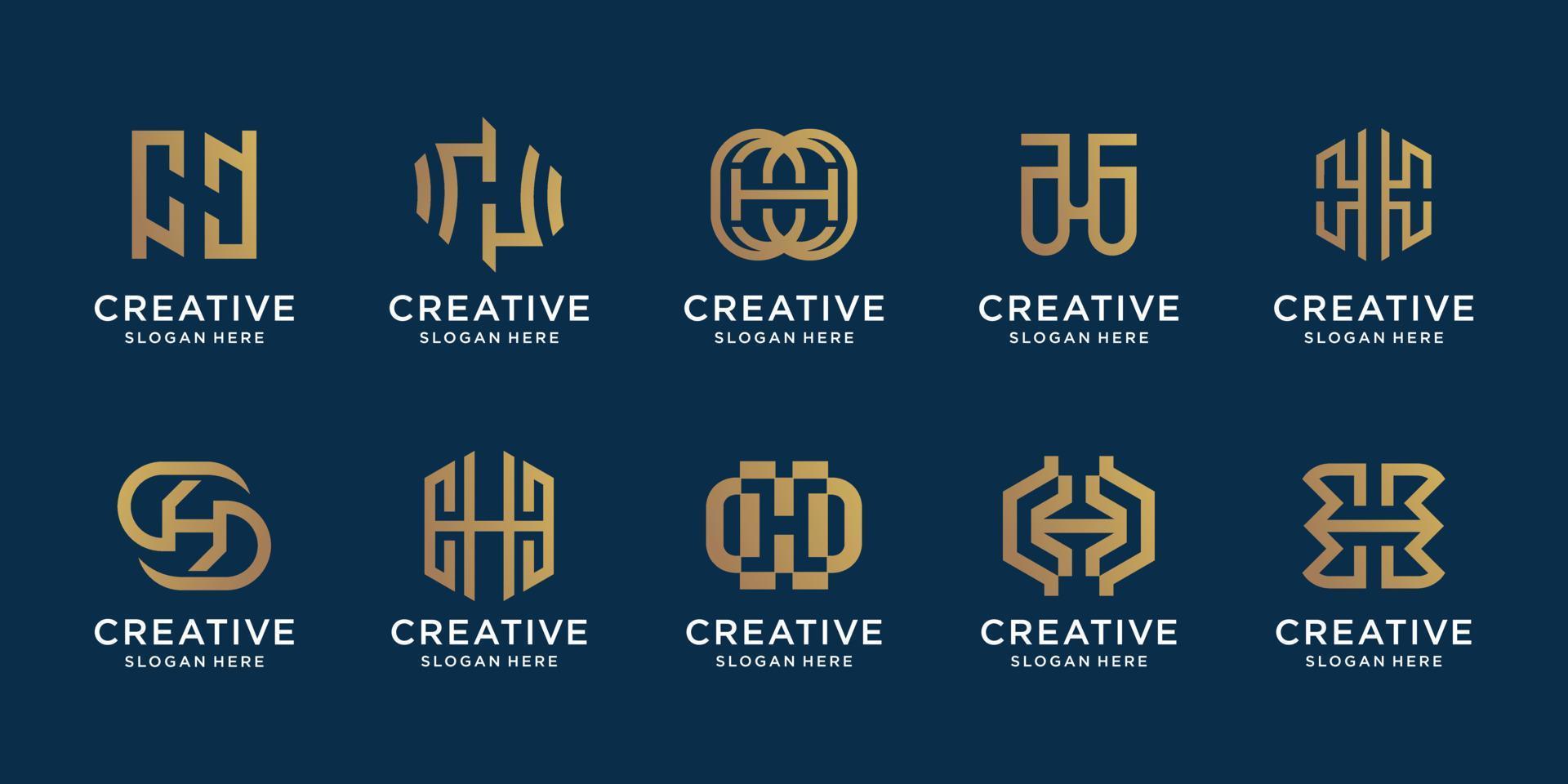 Set of collection monogram H logo template. Creative letter mark h design, Combined with line art style. Elegant, monogram, identity, corporate, simple. Premium vector