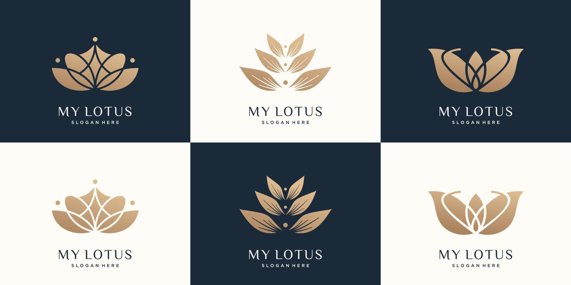 set of luxury lotus logo design template. creative lotus rose bundle design. Premium vector