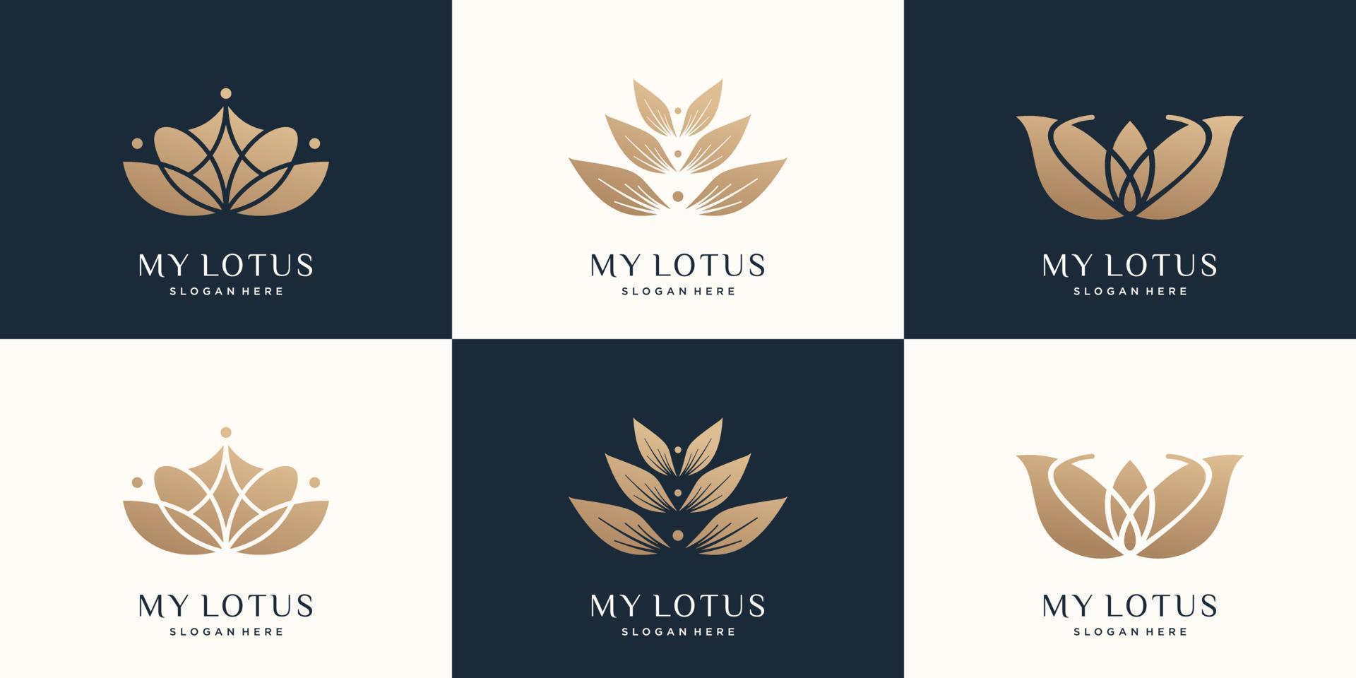 set of luxury lotus logo design template. creative lotus rose bundle design. Premium vector