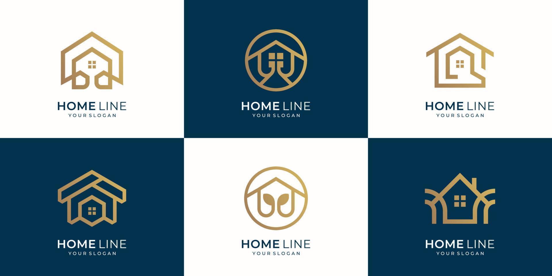 collection design home line concept. modern style,icon for business,luxury ,furniture logo,minimalist,gold vector template. premium vector