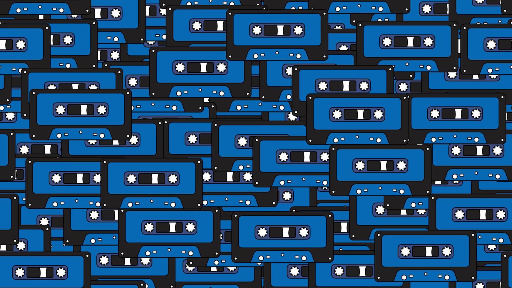 Seamless pattern endless with music audio cassettes old retro vintage hipster from 70s, 80s, 90s isolated on white background. Vector illustration