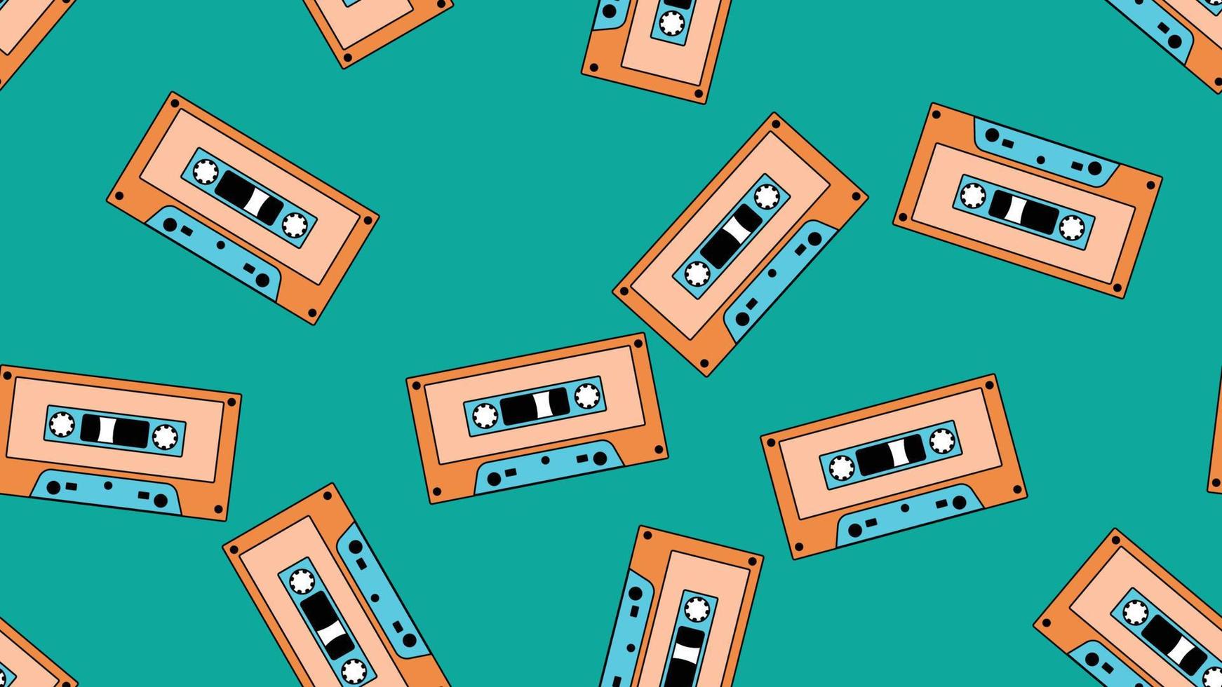 Old retro blue vintage music cassette tape recorder with magnetic tape on reels and speakers from the 70s, 80s, 90s. Beautiful icon. Vector illustration