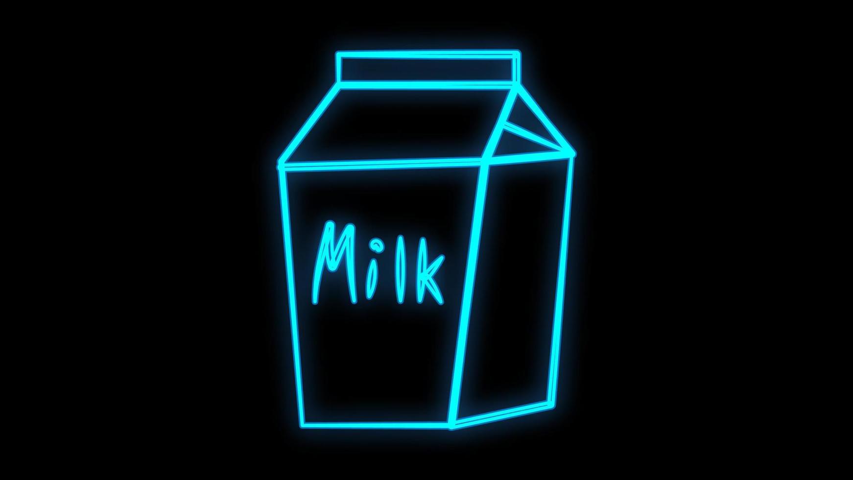Glowing neon line Paper package for milk icon isolated on brick wall background. Milk packet sign. Vector Illustration
