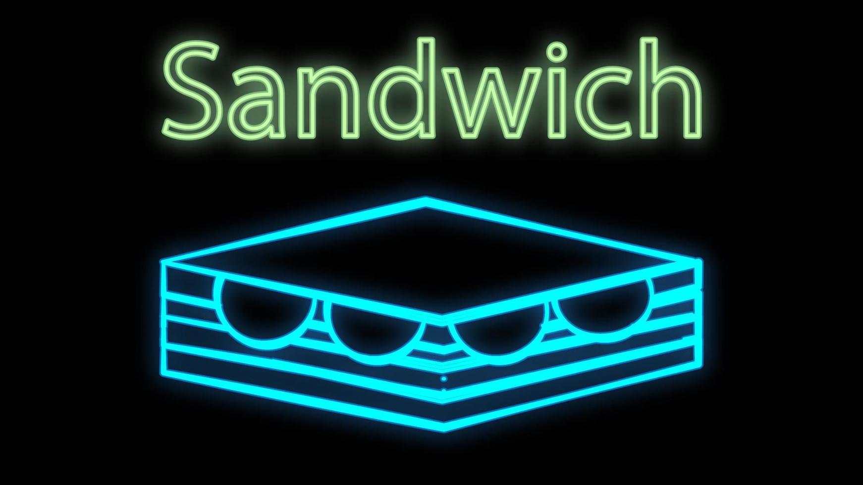 neon multicolored sign with the inscription, blue. design of a cafe, restaurant. illumination, bright sign for fast foodsandwich with filling on a black background, vector illustratio