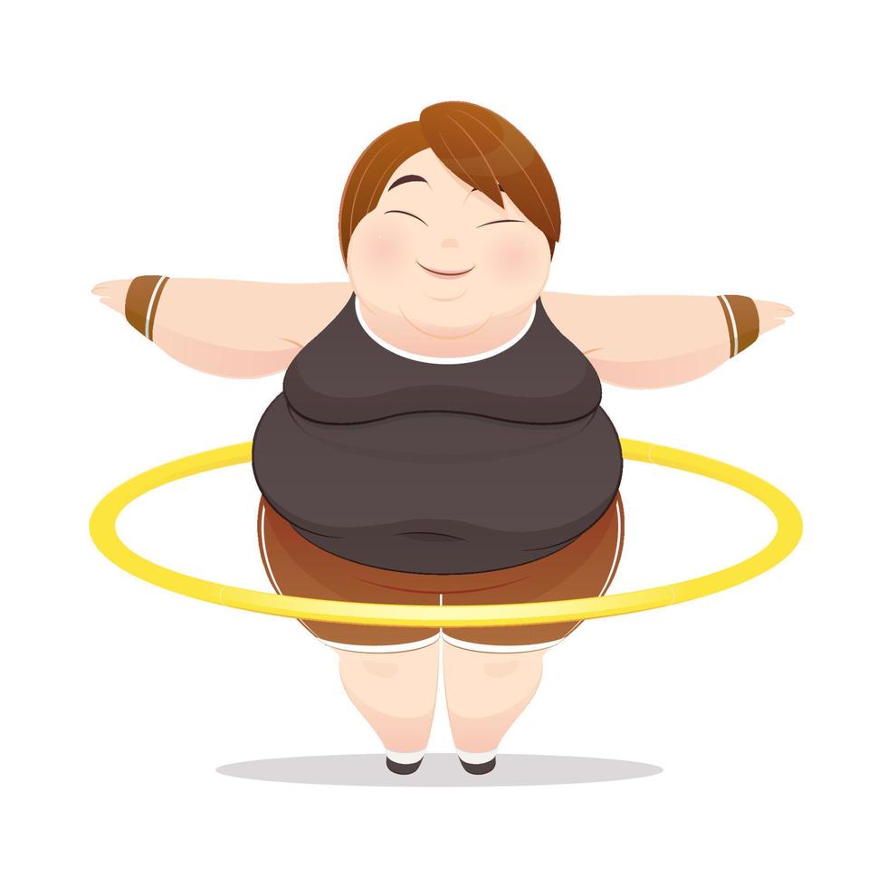 mujer gorda con hula hoop girando vector