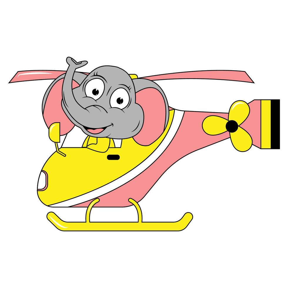 cute animal cartoon ride helicopter vector