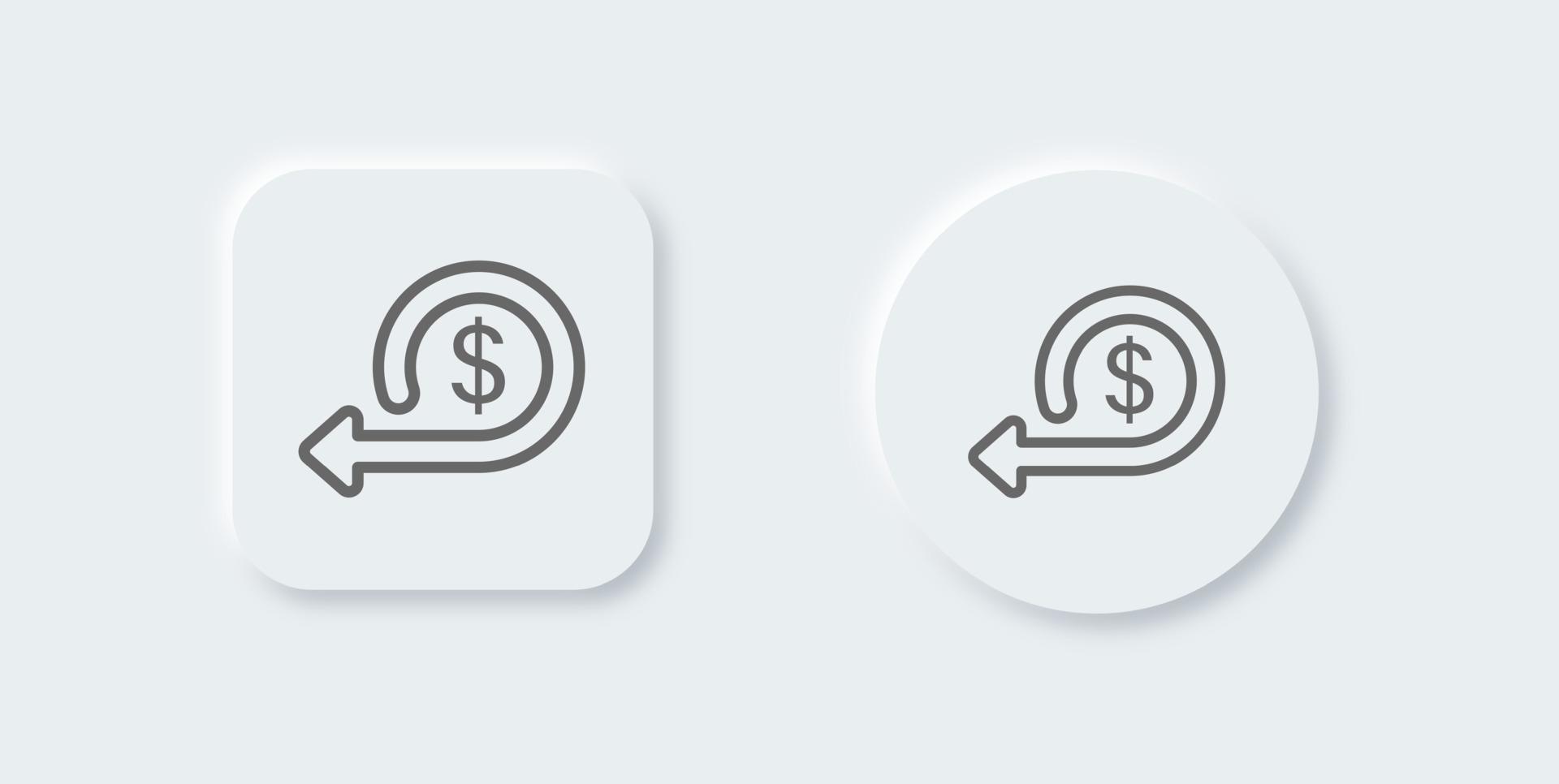 icono de línea de devolución de dinero en estilo de diseño neomórfico. Ilustración de vector de signos de devolución de dinero.