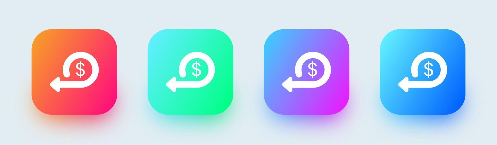 Cashback solid icon in square gradient colors. Money back signs vector illustration.