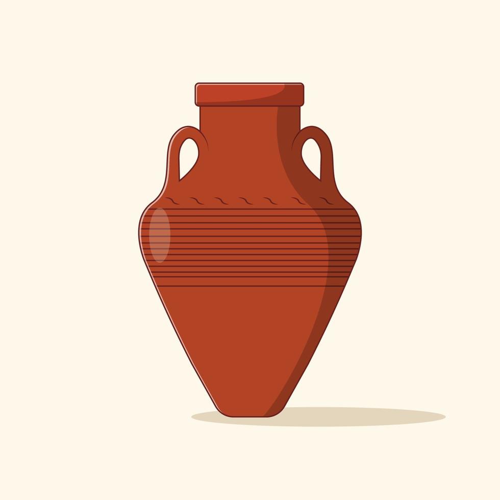 Clay Jar Vector Icon Illustration. Pottery Vector. Flat Cartoon Style Suitable for Web Landing Page, Banner, Flyer, Sticker, Wallpaper, Background