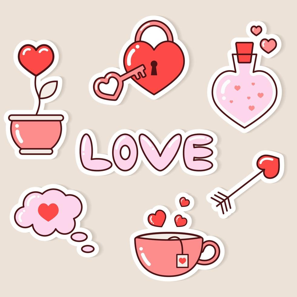 vector set of stickers for valentine's day